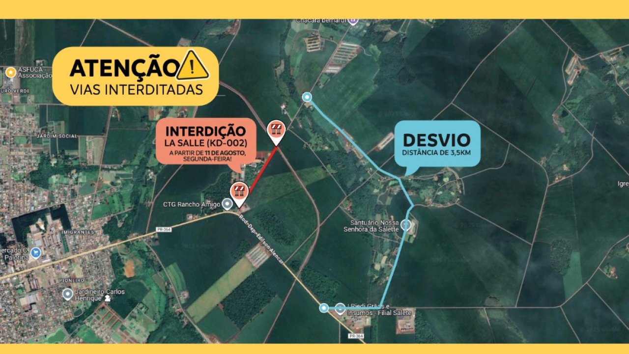 Mapa indica como será o desvio no trânsito Mapa indica como será o desvio no trânsito